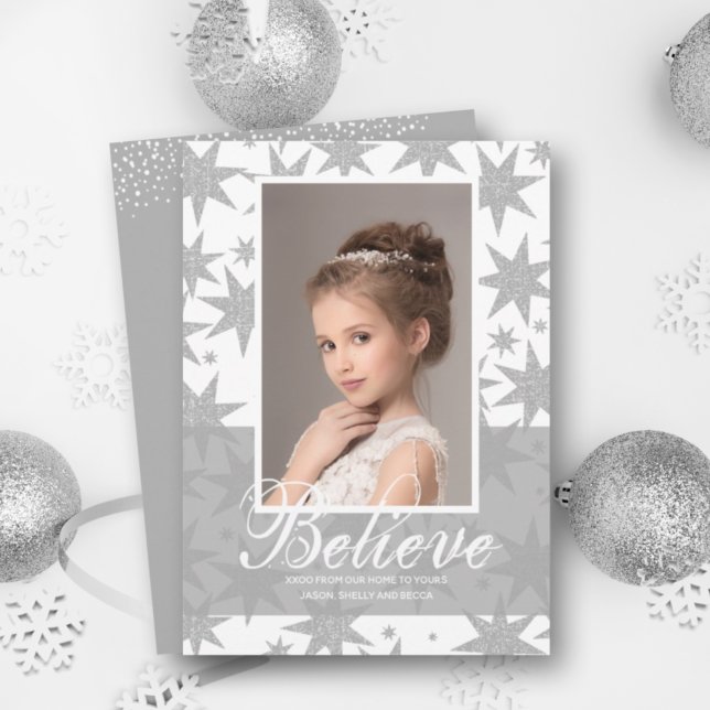 Cartes Pour Fêtes Annuelles Étoiles d'argent Photo de Noël (Créateur téléchargé)