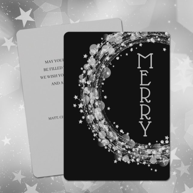 Cartes Pour Fêtes Annuelles Étoiles d'argent sur Noir Noël non photo (Créateur téléchargé)