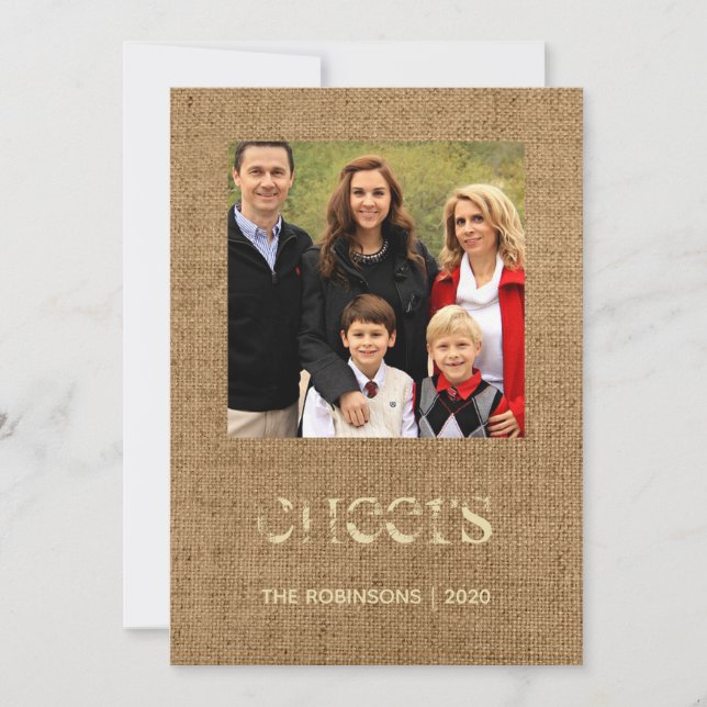 Cartes Pour Fêtes Annuelles Étoiles de Noël Burlap Photo de famille (Devant)