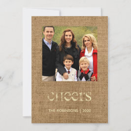 Cartes Pour Fêtes Annuelles Étoiles de Noël Burlap Photo de famille