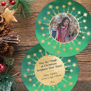 Cartes Pour Fêtes Annuelles Étoiles de Noël festives : Vert et Or