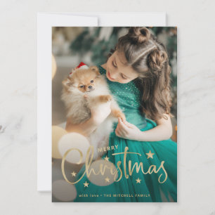 Cartes Pour Fêtes Annuelles Étoiles de Noël   Photo manuscrite or