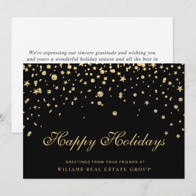 Cartes Pour Fêtes Annuelles Étoiles de Noël scintillantes dorées Message d'ent (Devant / Derrière)
