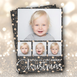 Cartes Pour Fêtes Annuelles Étoiles d'or sur Noir photos multiples Noël