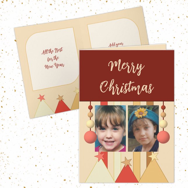 Cartes Pour Fêtes Annuelles Étoiles et baubles joyeux Noël photos bourgogne (Créateur téléchargé)