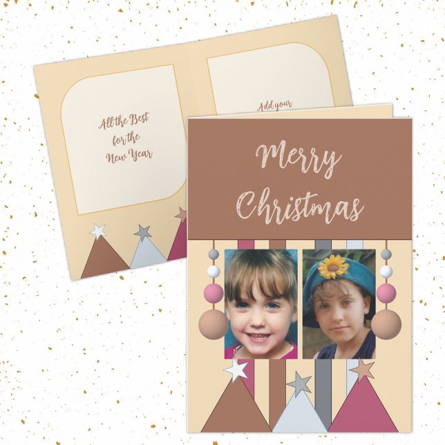 Cartes Pour Fêtes Annuelles Étoiles et baubles joyeux photos de noël brun (Créateur téléchargé)