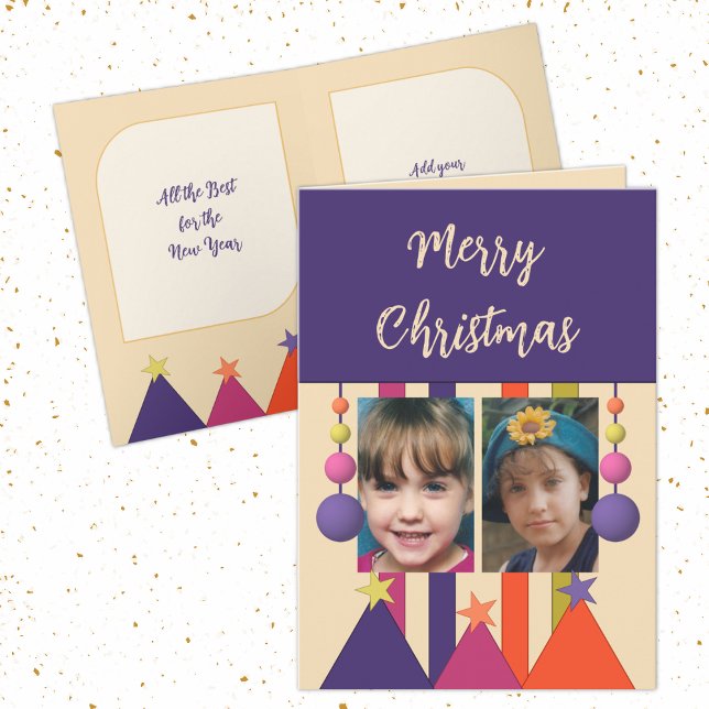 Cartes Pour Fêtes Annuelles Étoiles et baubles joyeux photos de noël violet (Créateur téléchargé)