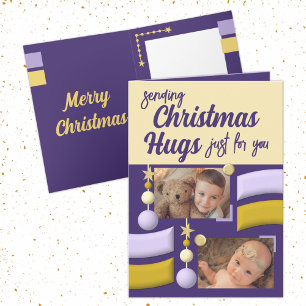 Cartes Pour Fêtes Annuelles Étoiles et baubles noël embrasse or et violet