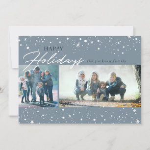 Cartes Pour Fêtes Annuelles étoiles et points blancs modernes sur gris Salutat