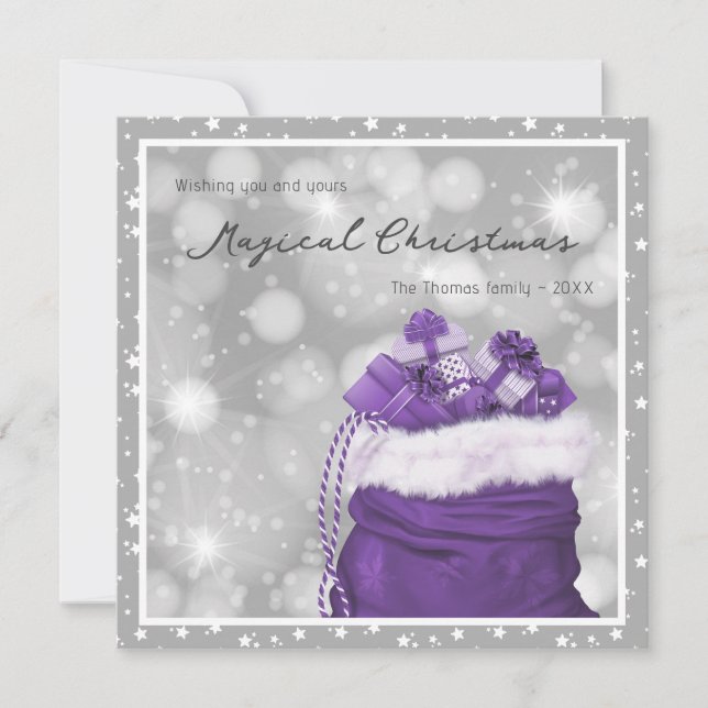 Cartes Pour Fêtes Annuelles Étoiles modernes d'argent et de violet Noël magiqu (Devant)