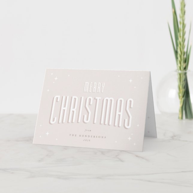 Cartes Pour Fêtes Annuelles Étoiles rétro rose pâle Joyeux Noël Photo (Devant)