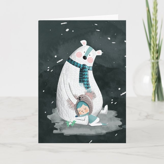 Cartes Pour Fêtes Annuelles Étreinte d'ours blanc (Devant)