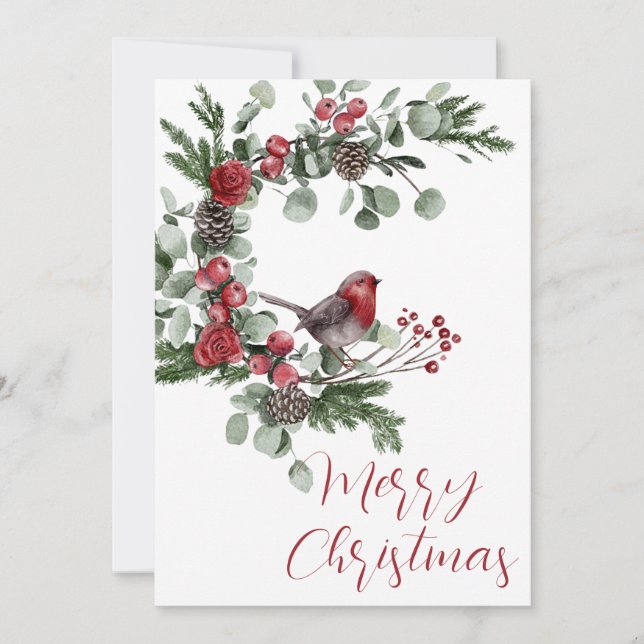Cartes Pour Fêtes Annuelles Eucalyptus Joyeux oiseau de Noël (Devant)