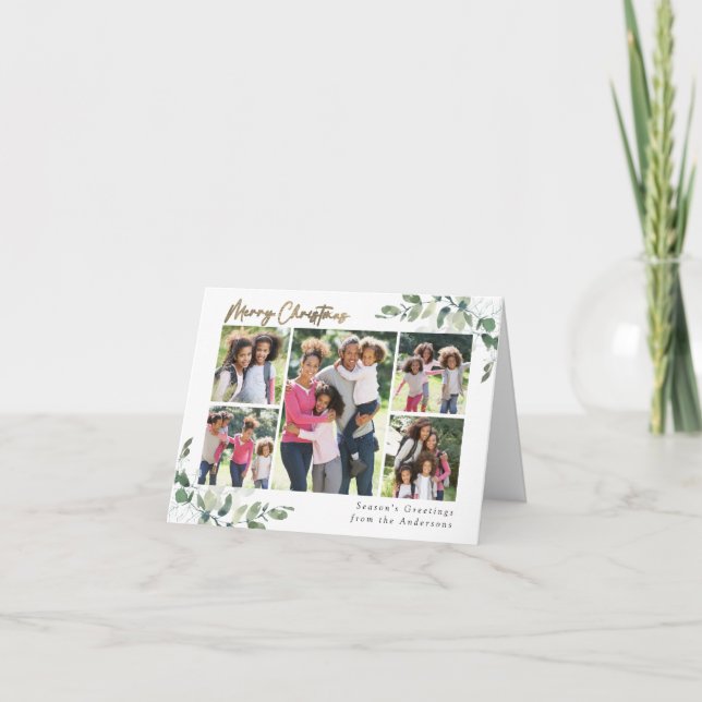 Cartes Pour Fêtes Annuelles Eucalyptus Photo Gold Foil Joyeux Noël (Devant)