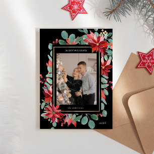 Cartes Pour Fêtes Annuelles Eucalyptus Poisenttia Floral Photo Holiday Card