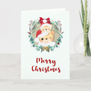 Cartes Pour Fêtes Annuelles Eucalyptus Wreath Cute Tiger Famille Noël