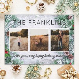 Cartes Pour Fêtes Annuelles Evergreens et Rustic Wood Photo de Noël