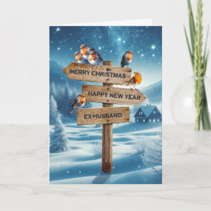 Cartes Pour Fêtes Annuelles Ex Mari Robins de Noël sur un panneau