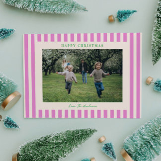 Cartes Pour Fêtes Annuelles Explosion de rayure rose une photo Noël Vacances