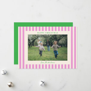 Cartes Pour Fêtes Annuelles Explosion de rayure rose une photo Noël Vacances