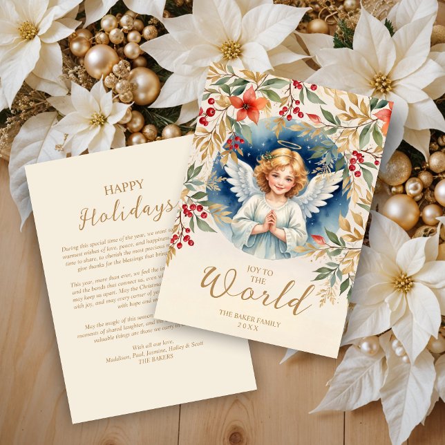 Cartes Pour Fêtes Annuelles Exquisite Christmas Angel Flowers Victorian  (Classic Romantic Exquisite Christmas Angel with Flowers Victorian-Themed Inspired Holidays Cards)