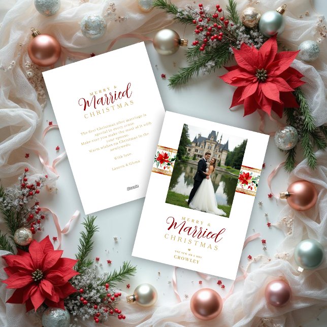Cartes Pour Fêtes Annuelles Exquisite Christmas Botanical Border Photo Wedding (Exquisite Christmas Botanical Classy Border Photo Wedding Holiday Cards. )