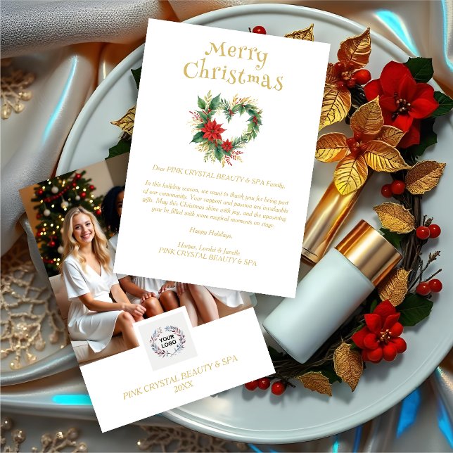 Cartes Pour Fêtes Annuelles Exquisite Christmas Wreath Heart-Shape Floral  (Exquisite Christmas Wreath Heart-Shape Floral Red & Gold Photo Business Holidays Cards.)