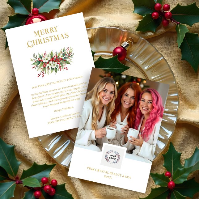 Cartes Pour Fêtes Annuelles Exquisite Christmas Wreath Red & Gold Photo (Exquisite Christmas Wreath Floral Red & Gold Photo Business Holidays Cards.)