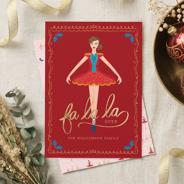 Cartes Pour Fêtes Annuelles Fa La La Christmas Nutcracker Ballet Dancer Rouge (Fa La La Red Nutcracker Ballet Dancer Christmas Holiday Card)