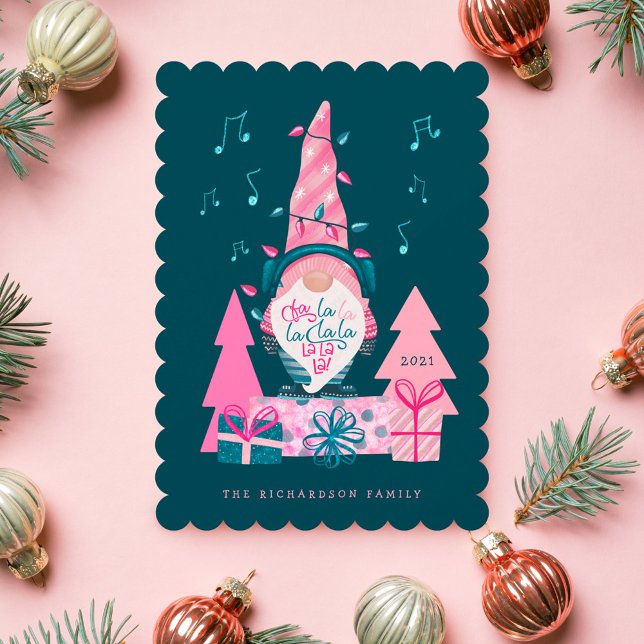 Cartes Pour Fêtes Annuelles Fa La La Fun Bright Christmas Caroling Gnome (Fa La La Fun Bright Christmas Carolling Gnome Holiday Card)