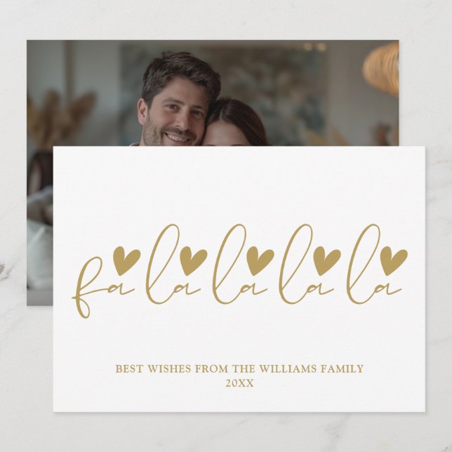 Cartes Pour Fêtes Annuelles Fa La La La Gold Script Photo Noël (Devant / Derrière)
