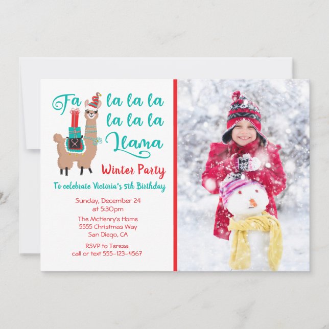 Cartes Pour Fêtes Annuelles Fa la Llama Fête de Noël d'hiver (Devant)