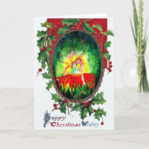 CARTES POUR FÊTES ANNUELLES FAIRY DREAMING SUR LA FLEURS ROUGE