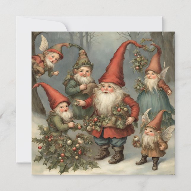 Cartes Pour Fêtes Annuelles Fairy Tale Noël Gnomes dans la forêt (Devant)