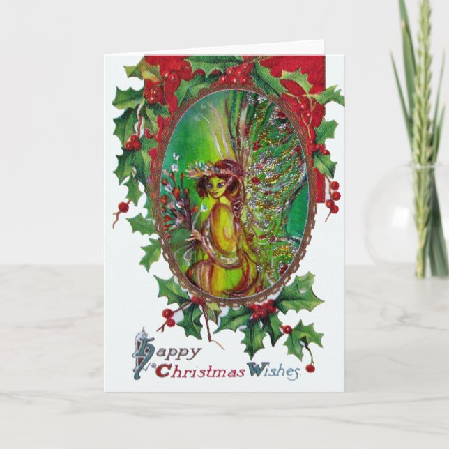Cartes Pour Fêtes Annuelles FAIRY VERT Bonne Noël Voeux (Devant)