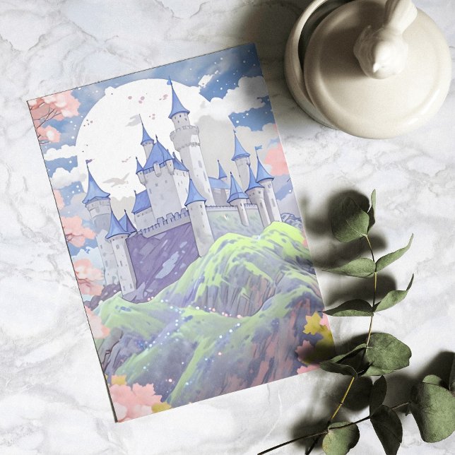 Cartes Pour Fêtes Annuelles Fairytale Castle Pastel Aquarelle Paysage (Créateur téléchargé)