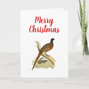 Cartes Pour Fêtes Annuelles Faisan vintage sur la branche Jeu Oiseau Dessin Co