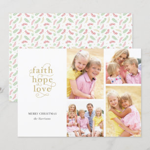Cartes Pour Fêtes Annuelles Faith Hope Love 4-Photo Collage Famille Noël