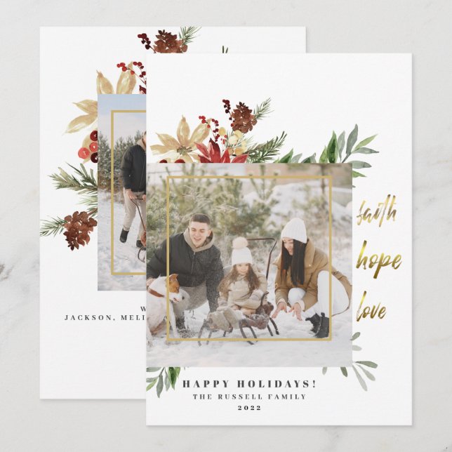 Cartes Pour Fêtes Annuelles Faith Hope Love Elegant Deux photos (Devant / Derrière)