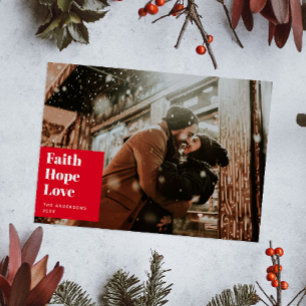 Cartes Pour Fêtes Annuelles Faith Hope Love. Photo religieuse de Noël rouge