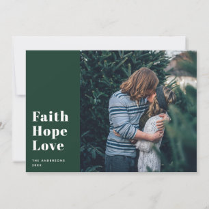 Cartes Pour Fêtes Annuelles Faith Hope Love. Photo religieuse de Noël vert