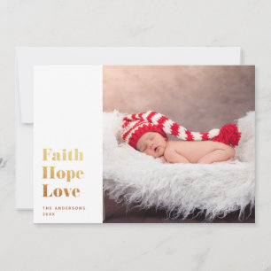 Cartes Pour Fêtes Annuelles Faith Hope Love. Photo religieuse Gold Christmas