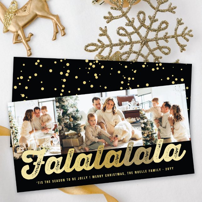 Cartes Pour Fêtes Annuelles Falalala Gold Ombre Script Amusant Noël 3 Photo (Créateur téléchargé)