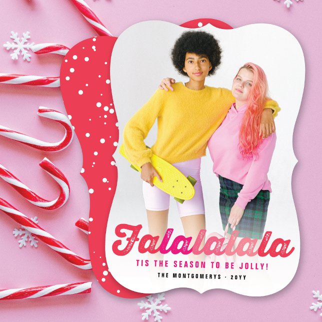 Cartes Pour Fêtes Annuelles Falalala Pink Ombre Script Amusant Photo de Noël (Créateur téléchargé)