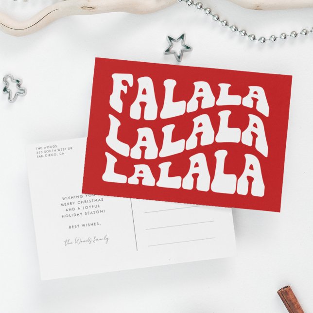 Cartes Pour Fêtes Annuelles Falalalala Super Wavy Typographie Rouge Noël (Créateur téléchargé)