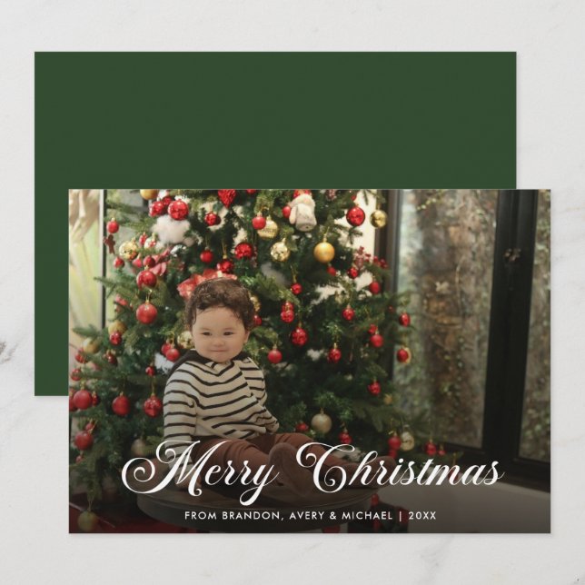 Cartes Pour Fêtes Annuelles Famille à l'ancienne Une photo Simple Noël (Devant / Derrière)