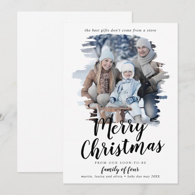Cartes Pour Fêtes Annuelles Famille brossée de quatre grossesses photo (Devant / Derrière)