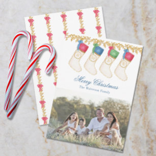 Cartes Pour Fêtes Annuelles Famille de 4 - Monogrammes d'aquarelle photo