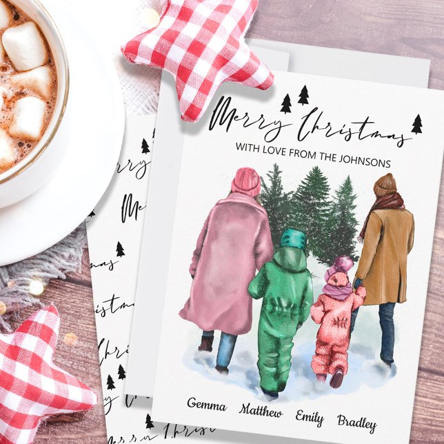Cartes Pour Fêtes Annuelles Famille de 4 noms et aquarelle (Créateur téléchargé)