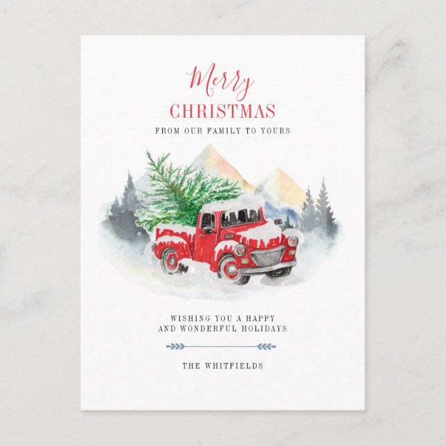 Cartes Pour Fêtes Annuelles Famille de Camion Rouge Joyeux Noël (Devant)